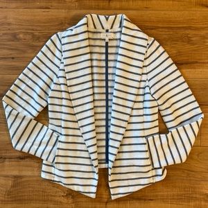 Lou & Grey White and Grey Striped Shawl Neck Cardigan Extra Small (XS)
